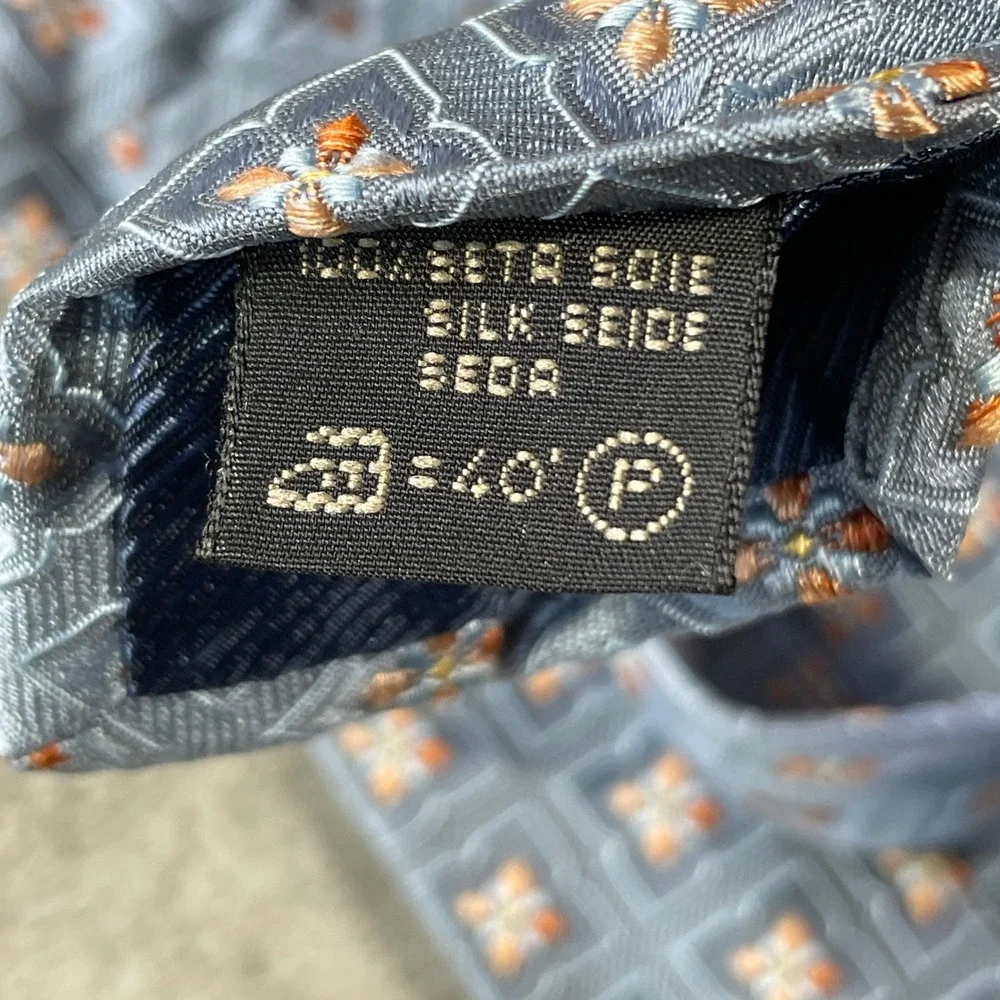 Ermenegildo Zegna Silk Tie Men Blue Gray Geometric Medallion Office Career 3.50